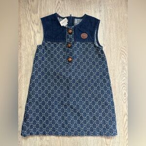 Authentic Gucci kids denim jacquard gg cotton dress